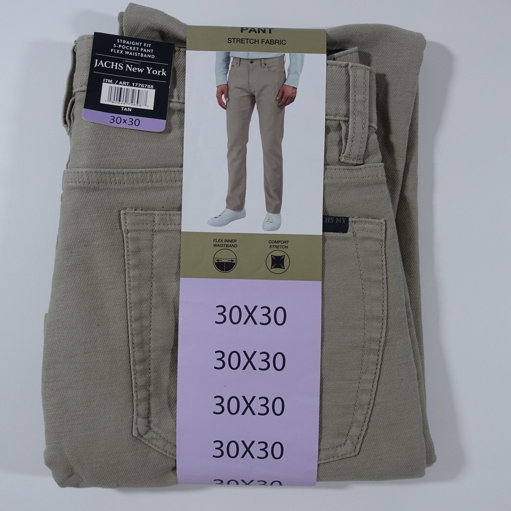 Jachs New York Mens 30X30 Tan 5 Pocket Stretch Fabric Pants
